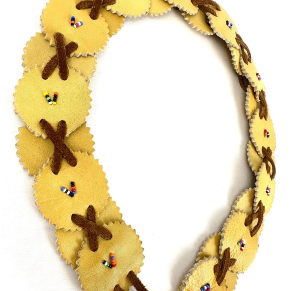 Vintage Western Deerskin Light Brown Beaded Embellished Soft Leather Belt - Picture 6 of 10